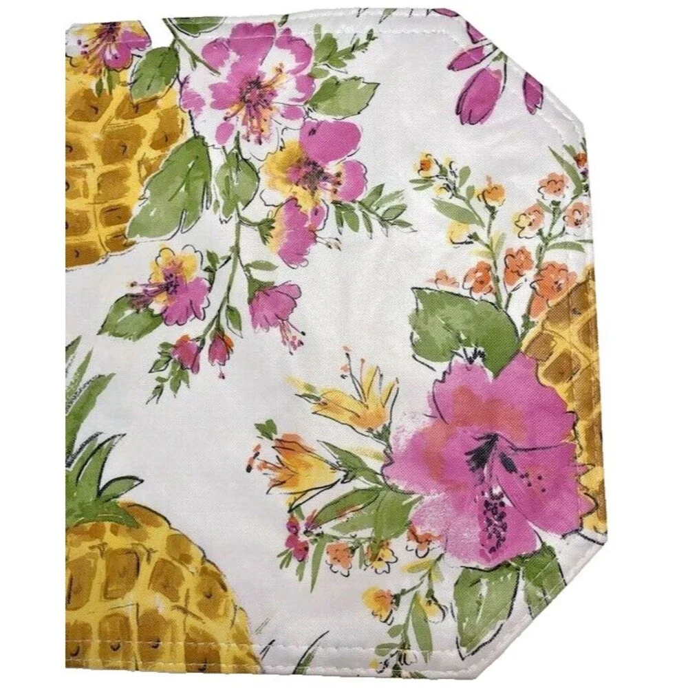 Pineapple Vinyl Placemats Set of 4 Indoor Outdoor Floral Beach Reversible 12x18